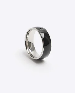 River Island stainless steel diamante ring Black Fashion