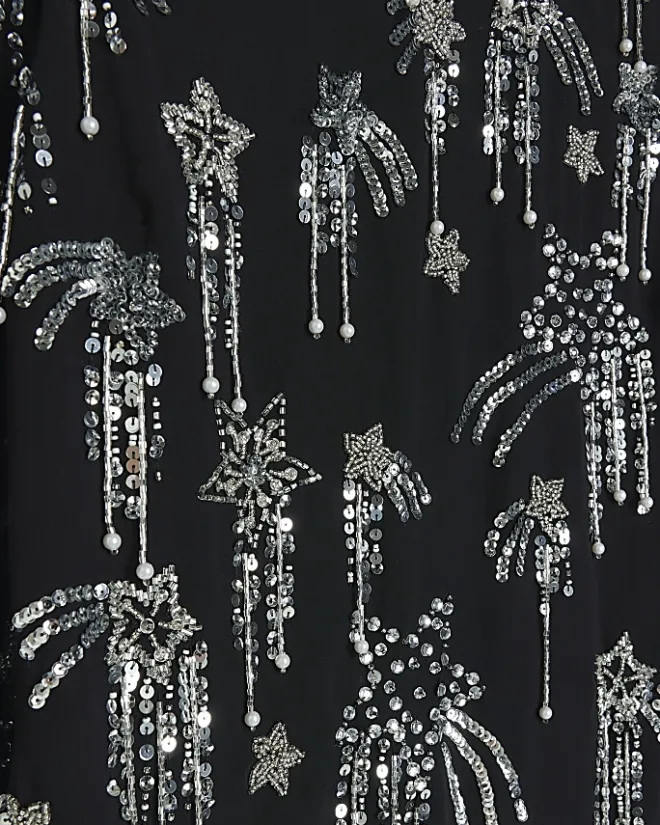 River Island star embellishment bodycon mini dress Black New