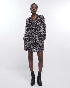 River Island star long sleeve mini shirt dress Black Fashion