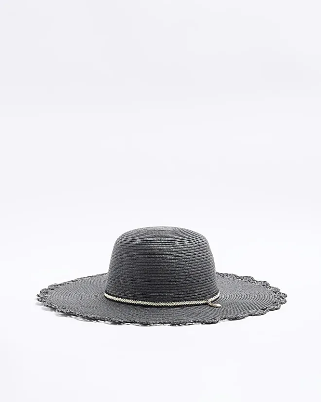 River Island straw beaded hat Black Outlet