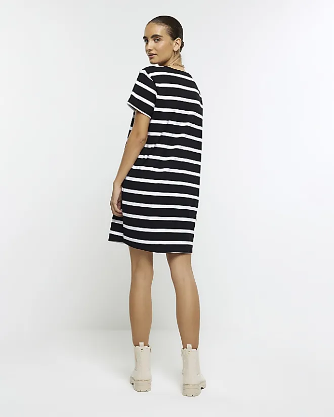 River Island stripe t-shirt mini dress Black New