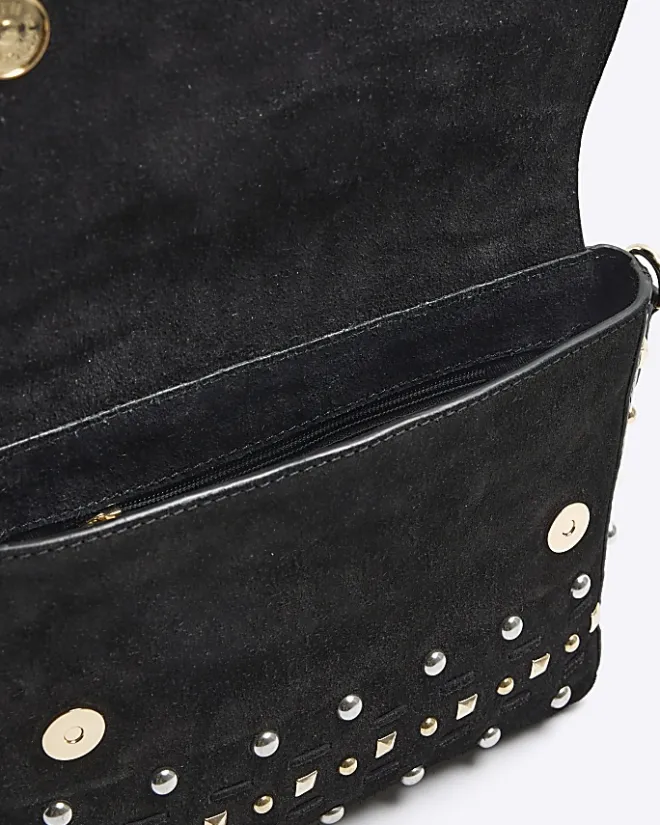 River Island suede studded satchel bag Black Fashion