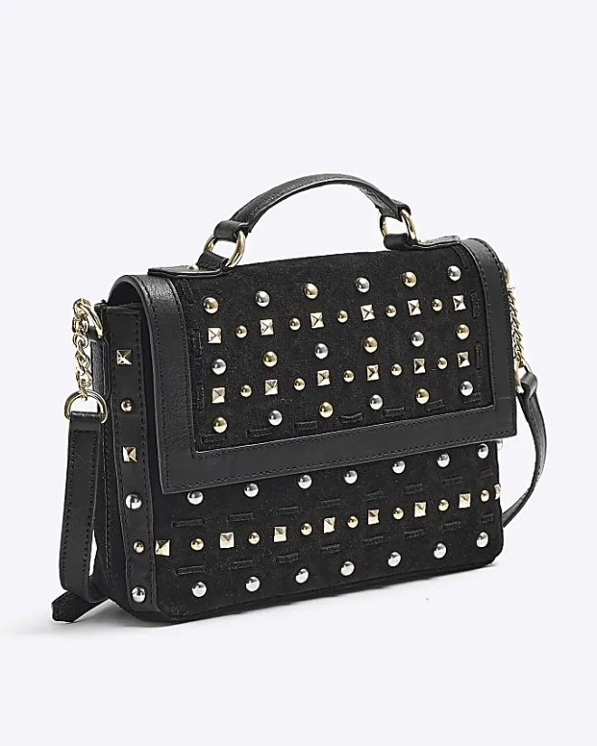 River Island suede studded satchel bag Black Fashion