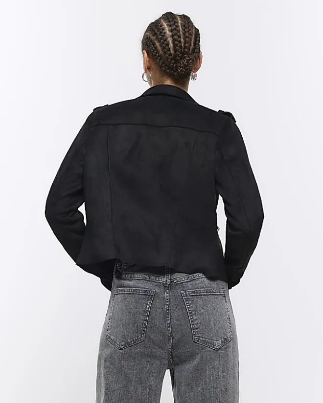 River Island suedette crop biker jacket Black Best
