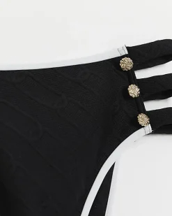 River Island textured strap bikini bottoms Black New