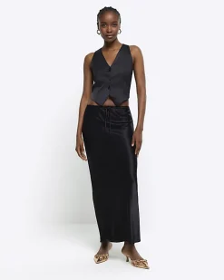 River Island tie waist midi skirt Black Best