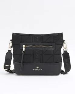River Island webbing quilted cross body bag Black Best