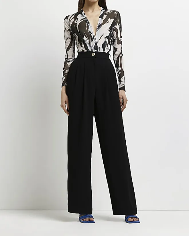 River Island wide leg pleated trousers Black Sale