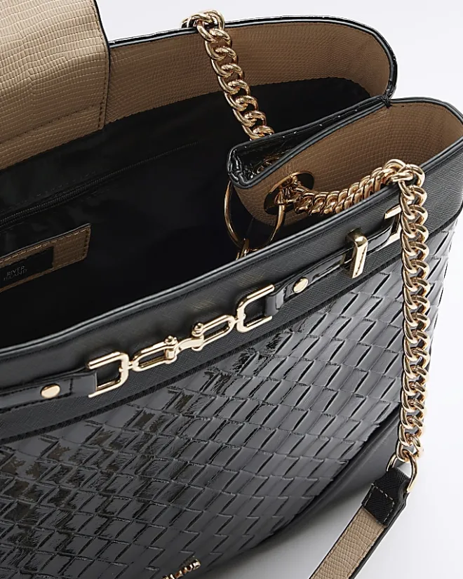 River Island woven chain tote bag Black Online