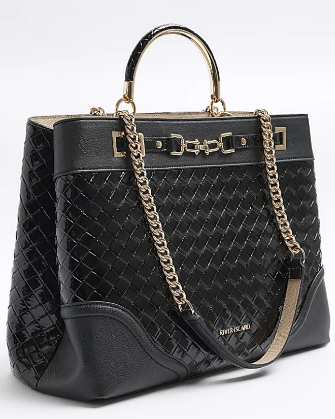 River Island woven chain tote bag Black Online