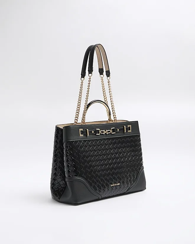 River Island woven chain tote bag Black Online