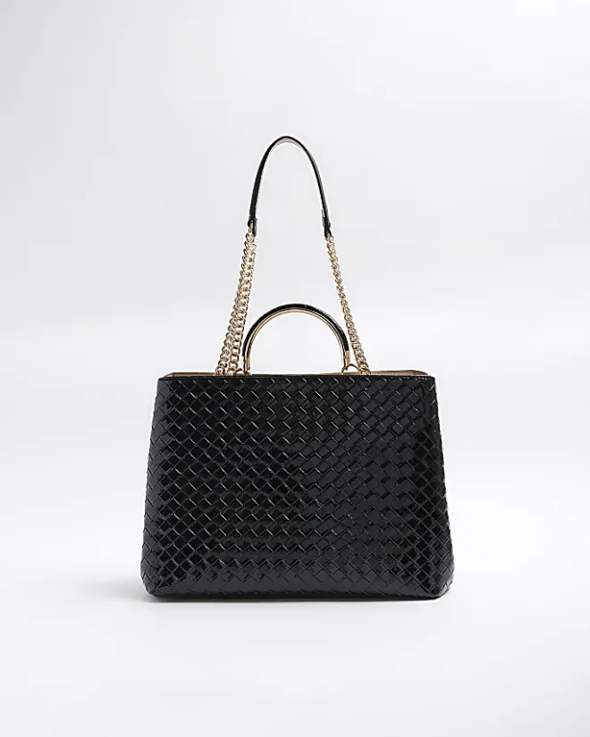 River Island woven chain tote bag Black Online