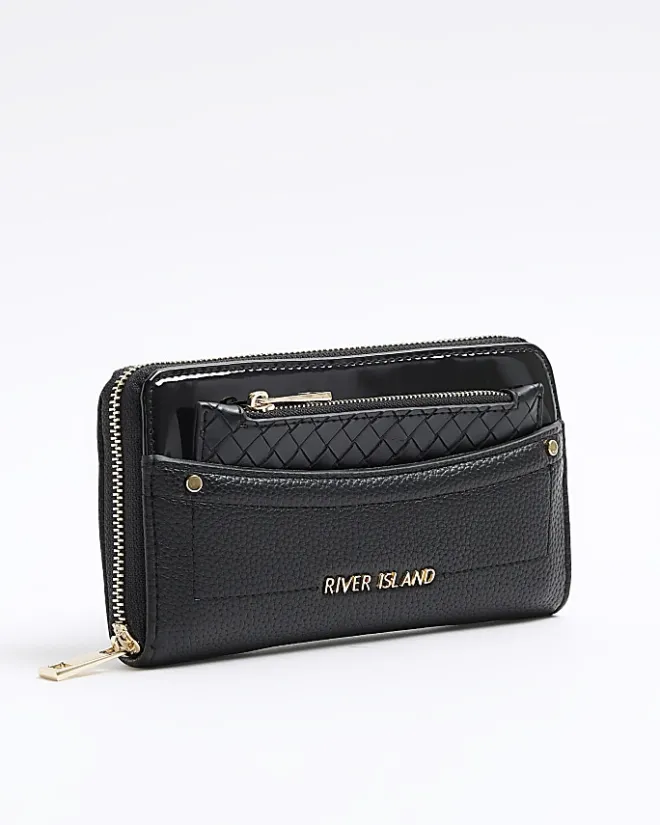 River Island woven pouch purse Black Sale