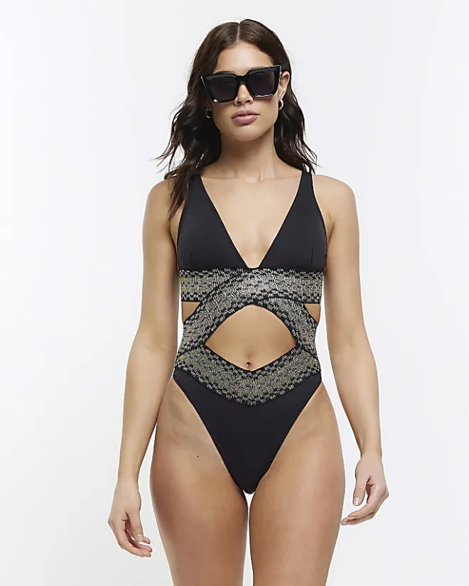 River Island wrap swimsuit Black Hot