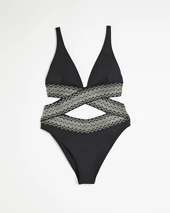 River Island wrap swimsuit Black Hot