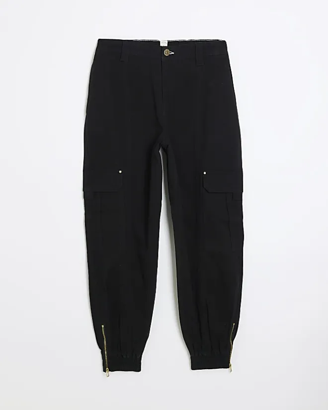 River Island zip cuffed cargo trousers Black Fashion