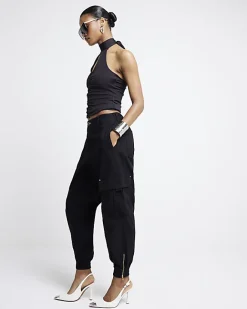 River Island zip cuffed cargo trousers Black Fashion