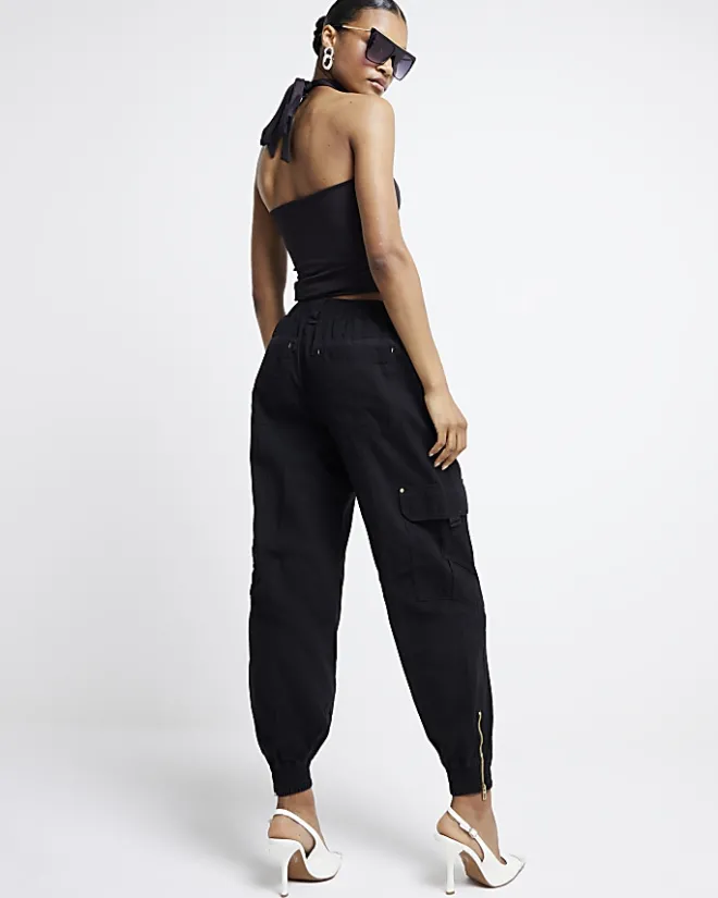 River Island zip cuffed cargo trousers Black Fashion