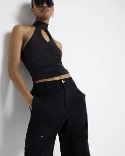 River Island zip cuffed cargo trousers Black Fashion