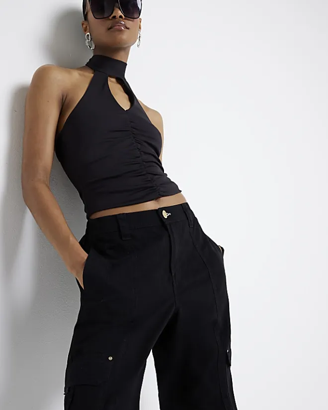 River Island zip cuffed cargo trousers Black Fashion