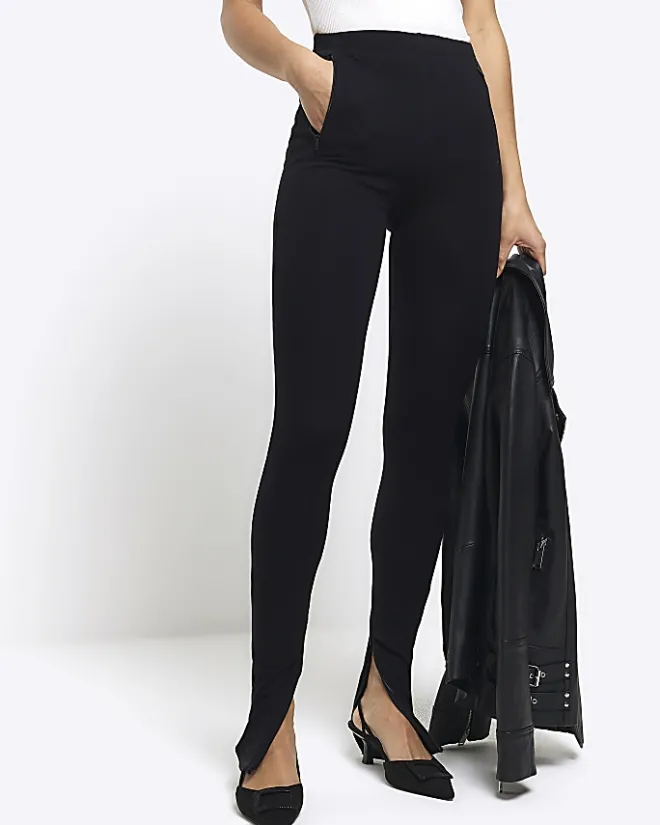 River Island zip hem leggings Black Clearance