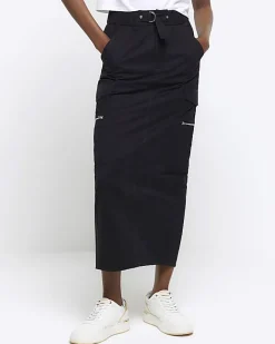 River Island zip pencil midi skirt Black New