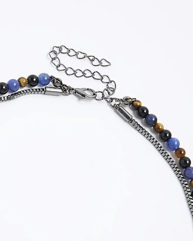 River Island beaded multirow necklace Blue Outlet
