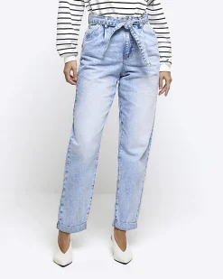 River Island belted relaxed straight jeans Blue Online