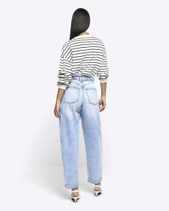 River Island belted relaxed straight jeans Blue Online