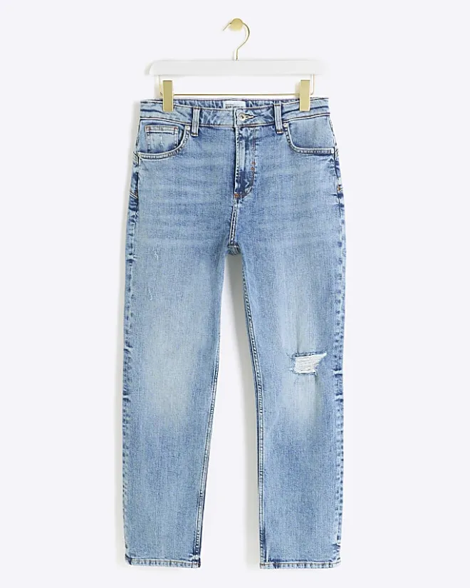 River Island bum sculpt slim straight ripped jeans Blue Hot