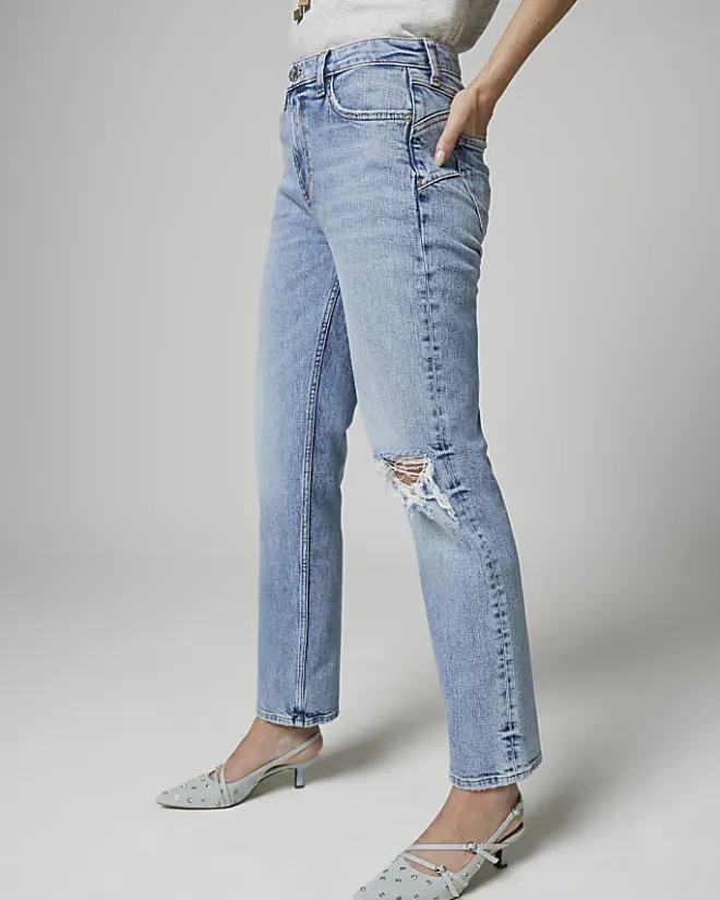 River Island bum sculpt slim straight ripped jeans Blue Hot