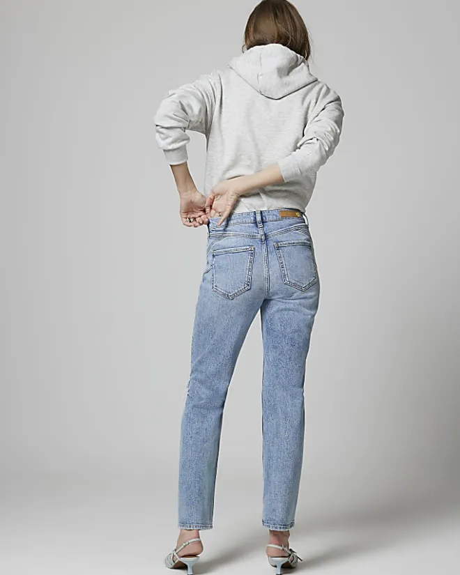 River Island bum sculpt slim straight ripped jeans Blue Hot