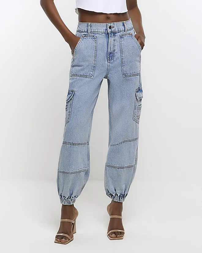 River Island cuffed cargo jeans Blue Fashion