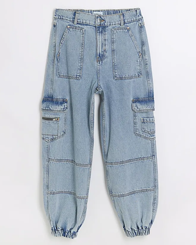 River Island cuffed cargo jeans Blue Fashion