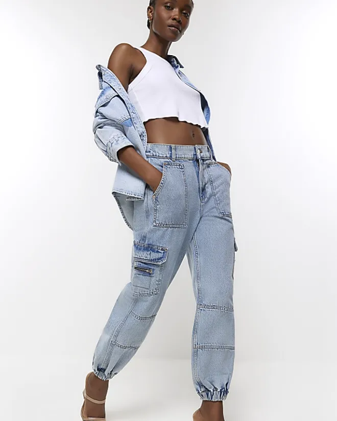 River Island cuffed cargo jeans Blue Fashion