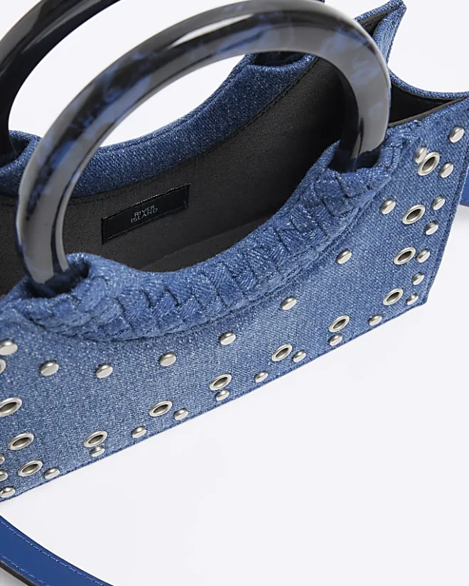 River Island denim studded cross body bag Blue Hot