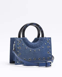 River Island denim studded cross body bag Blue Hot