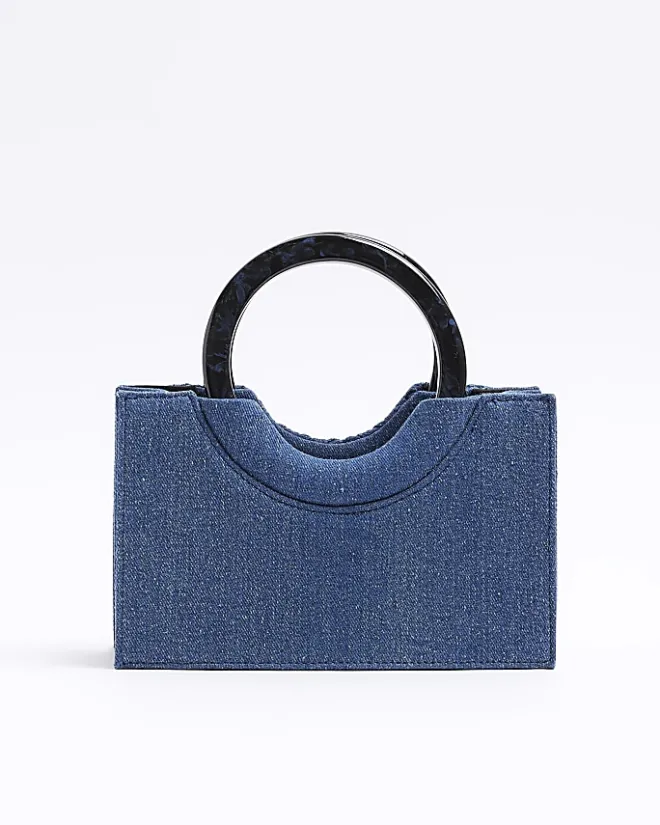 River Island denim studded cross body bag Blue Hot