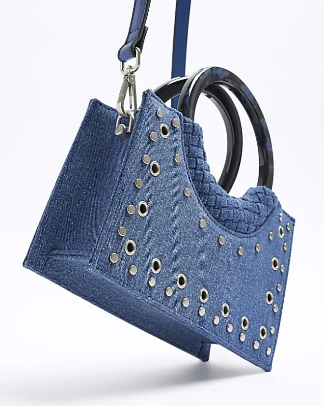 River Island denim studded cross body bag Blue Hot