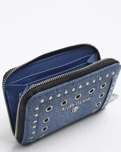 River Island denim studded purse Blue New