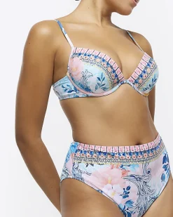 River Island diamante high waisted bikini bottoms Blue Best