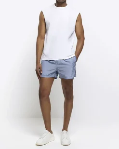 River Island elasticated swim shorts Blue Sale