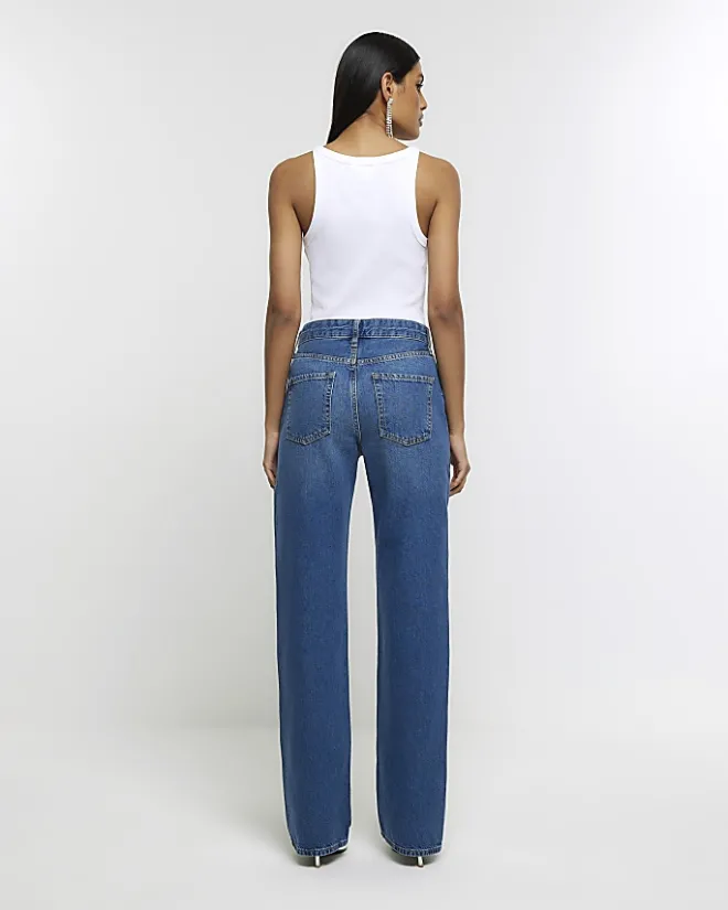River Island embellished relaxed straight jeans Blue Outlet