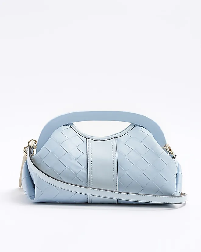 River Island embossed weave clutch bag Blue Discount