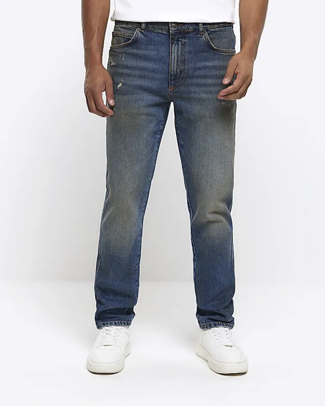 River Island faded tapered fit jeans Blue New