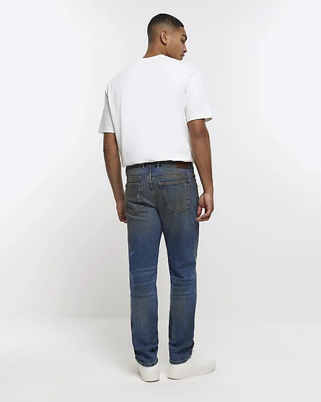 River Island faded tapered fit jeans Blue New