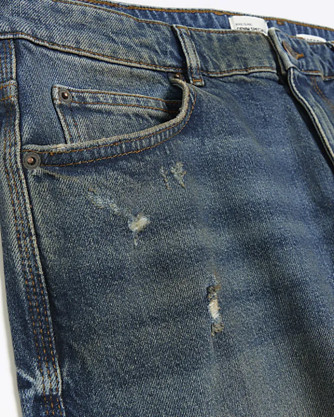 River Island faded tapered fit jeans Blue New