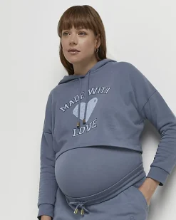 River Island graphic cropped maternity hoodie Blue Best