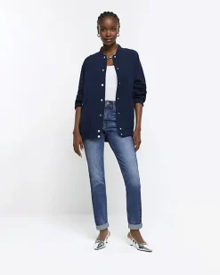 River Island high waisted embellished mom jeans Blue Discount