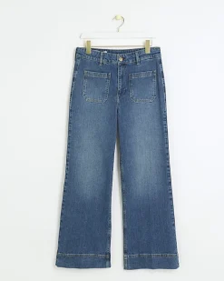 River Island high waisted flare wide fit jeans Blue Online